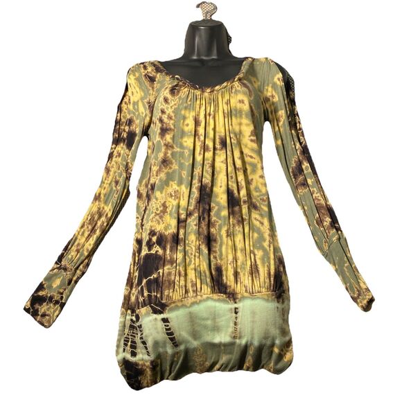 S-Twelve Women's Tie Die‎ Polyester V-Neck Long Sleeve Knee Length Dress M/M - Picture 1 of 8